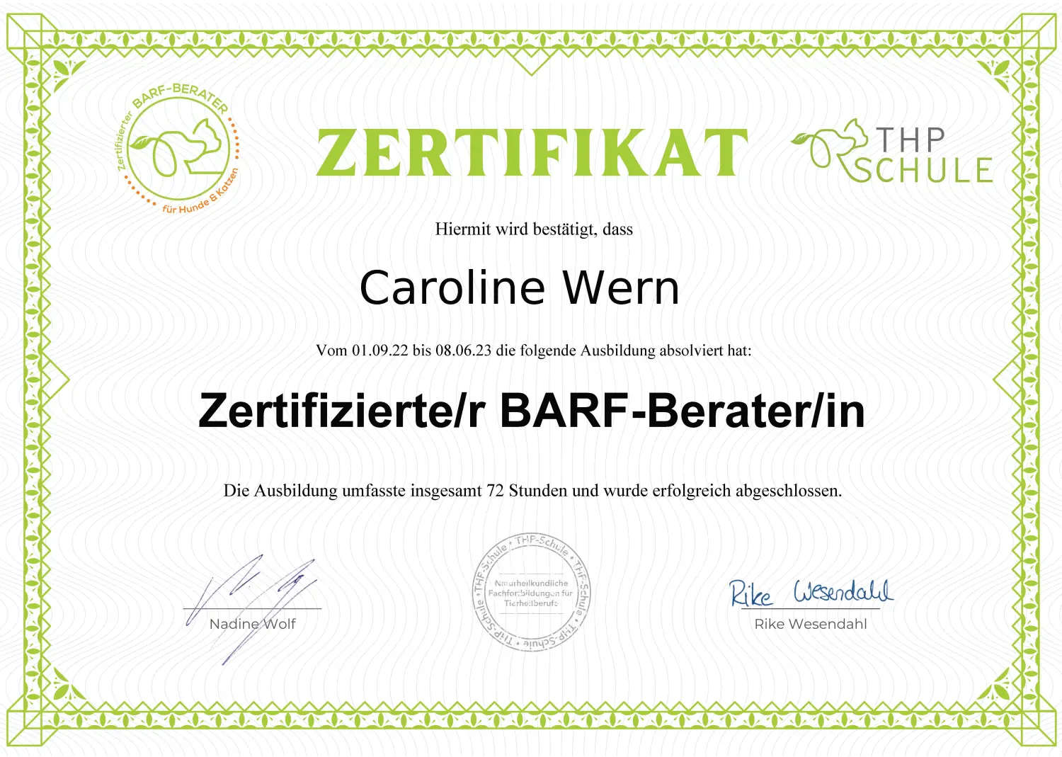 BARF mit Plan Zertifikat