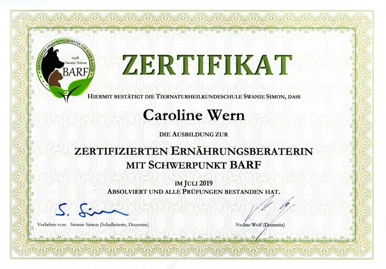 BARF mit Plan Zertifikat