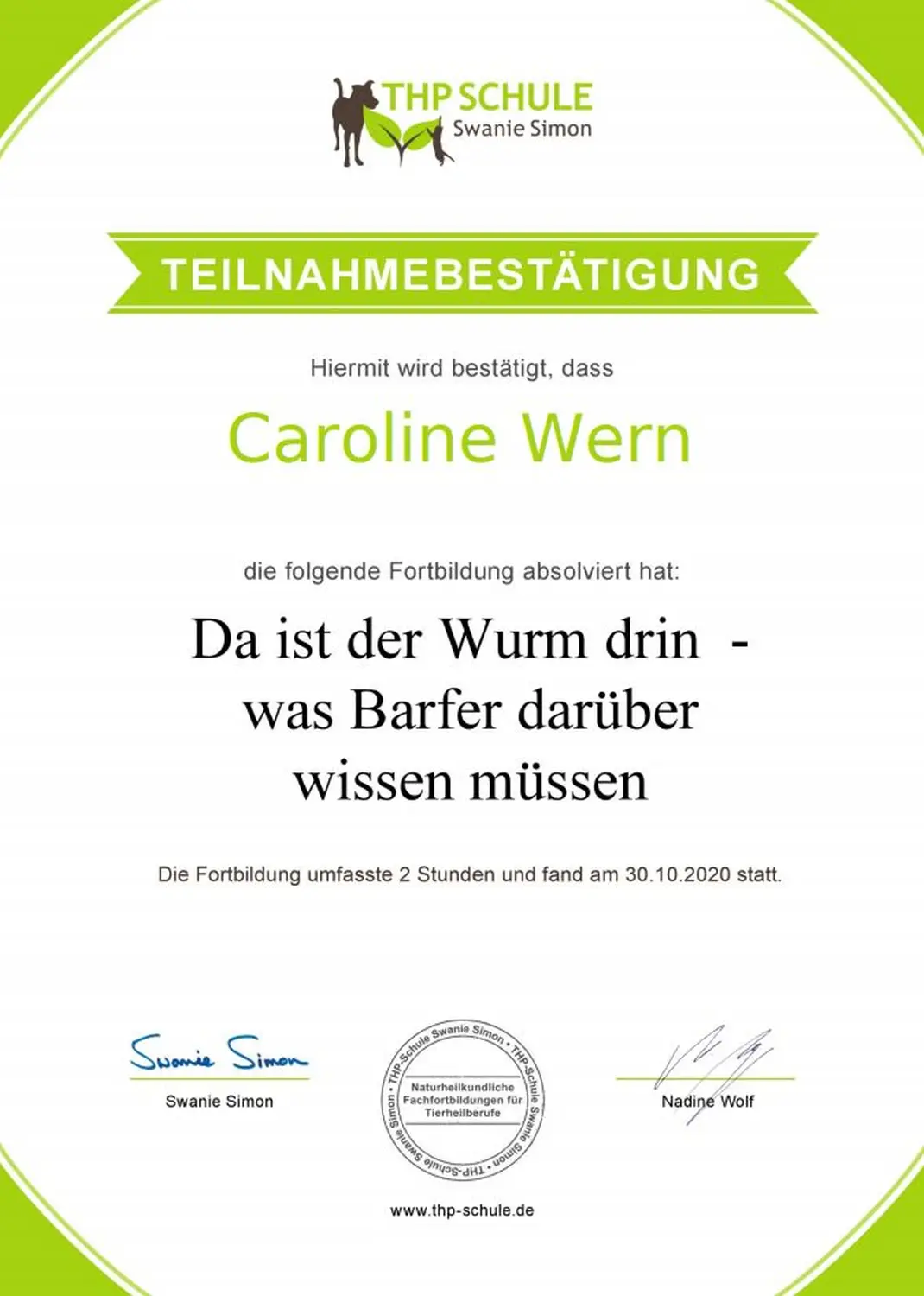 Teilnahmebestätigung Webinar Impfungen