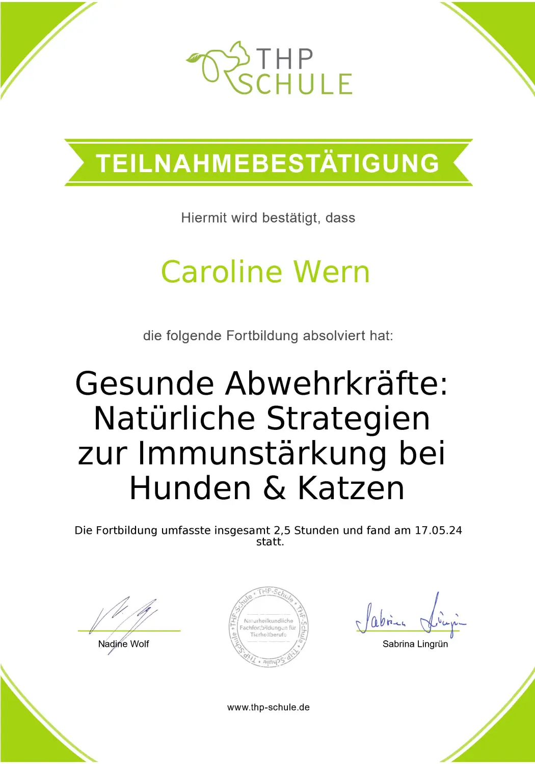 Teilnahmebestätigung Webinar Impfungen