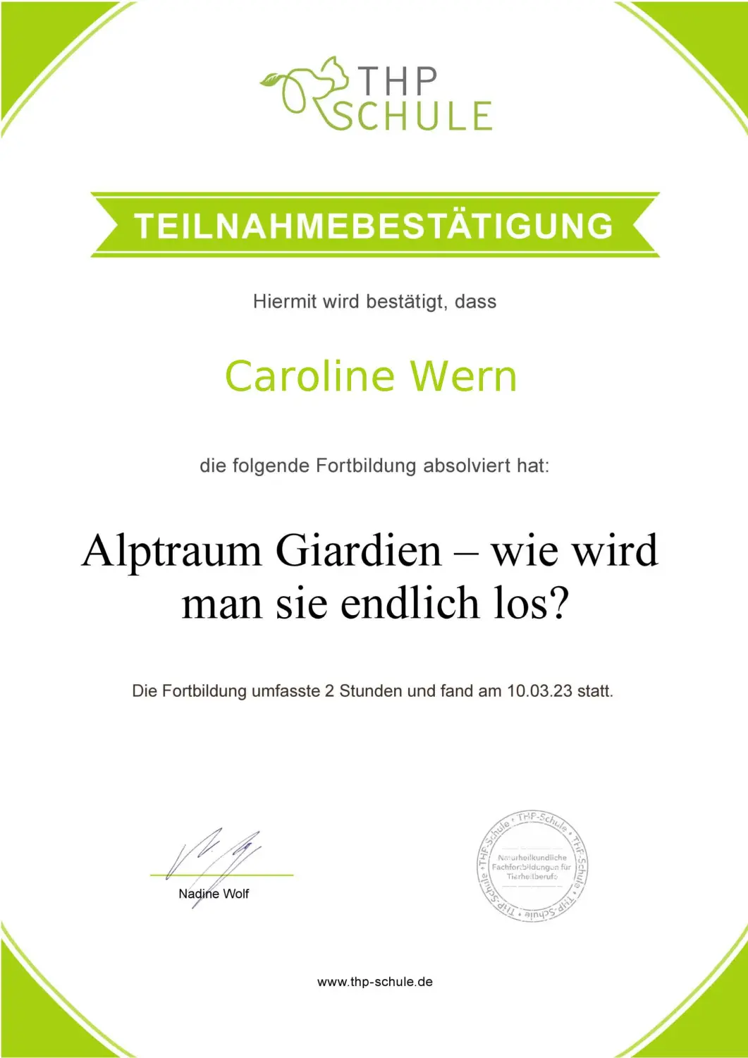 Teilnahmebestätigung Webinar Impfungen