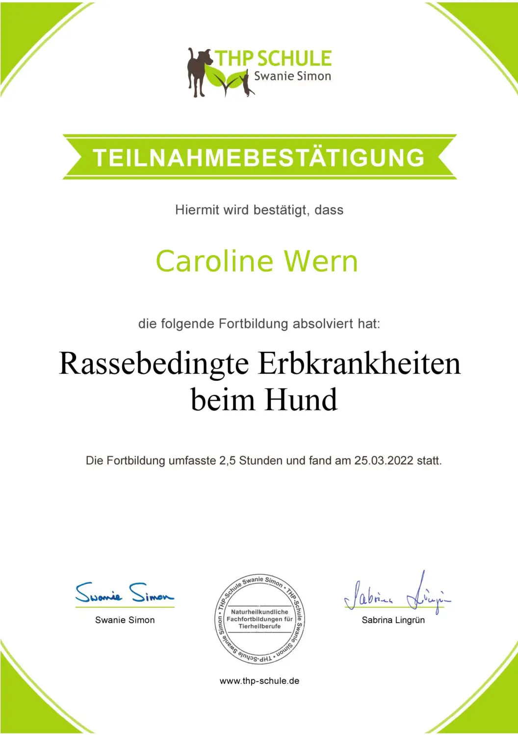 Teilnahmebestätigung von BARF mit Plan