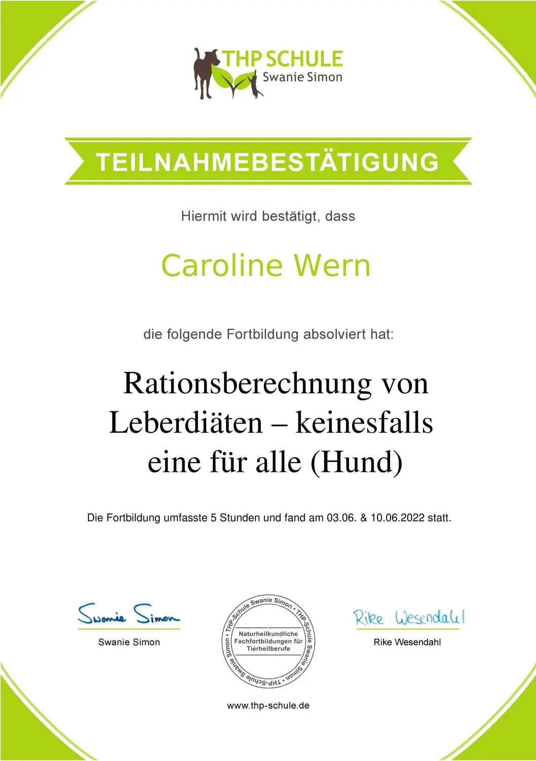 Teilnahmebestätigung von BARF mit Plan