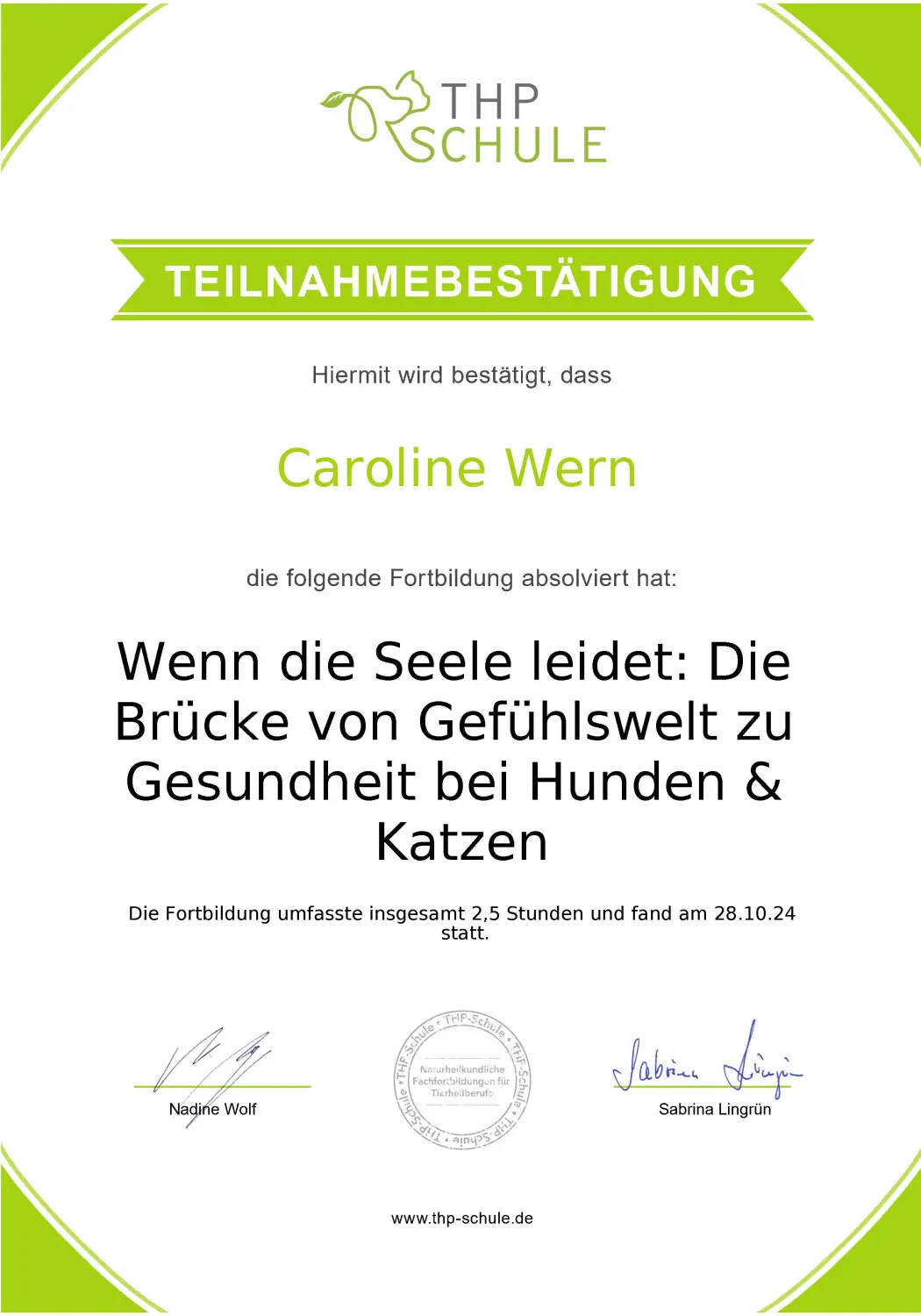 Teilnahmebestätigung von BARF mit Plan