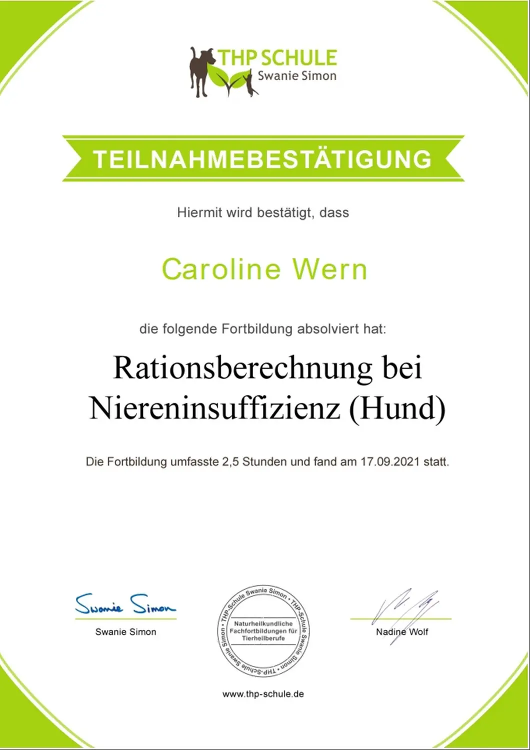Teilnahmebestätigung von BARF mit Plan