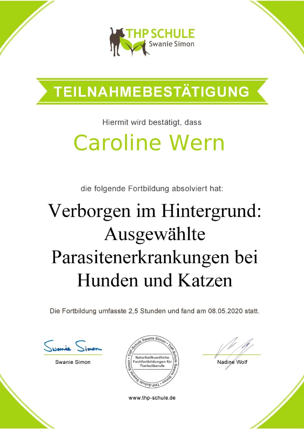 Teilnahmebestätigung von BARF mit Plan