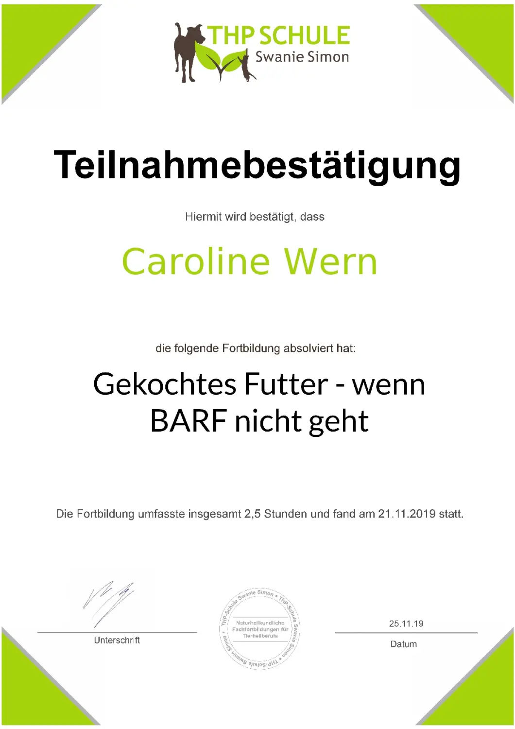 Teilnahmebestätigung von BARF mit Plan