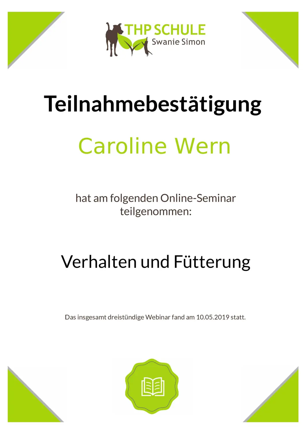 Teilnahmebestätigung von BARF mit Plan