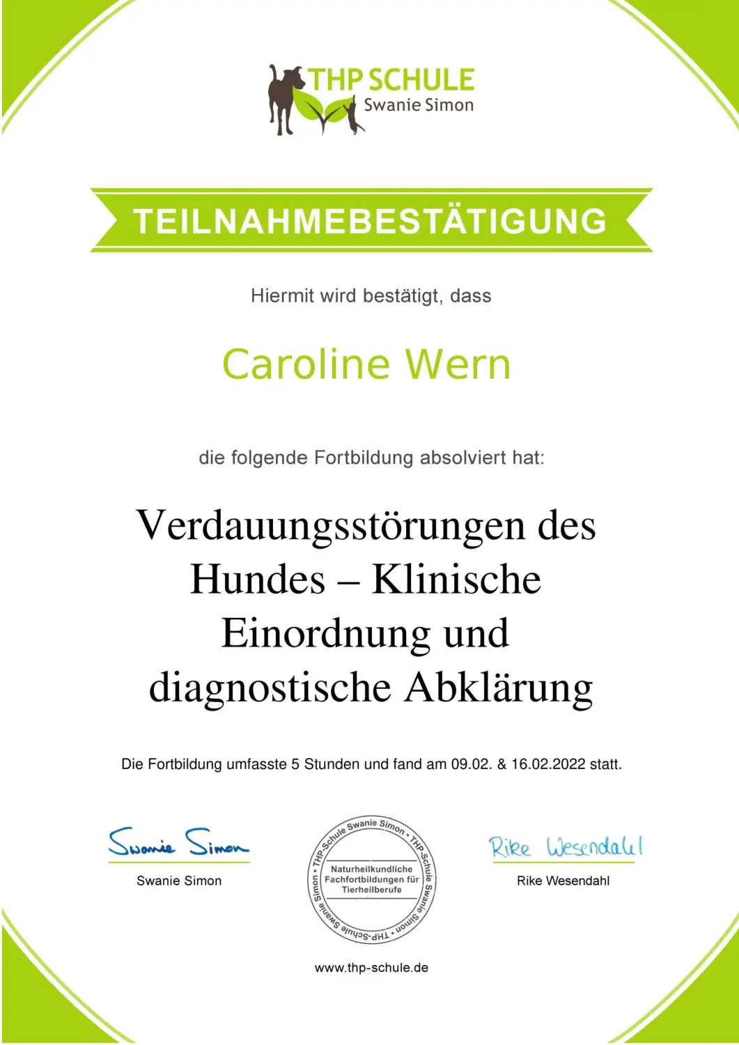 Teilnahmebestätigung von BARF mit Plan