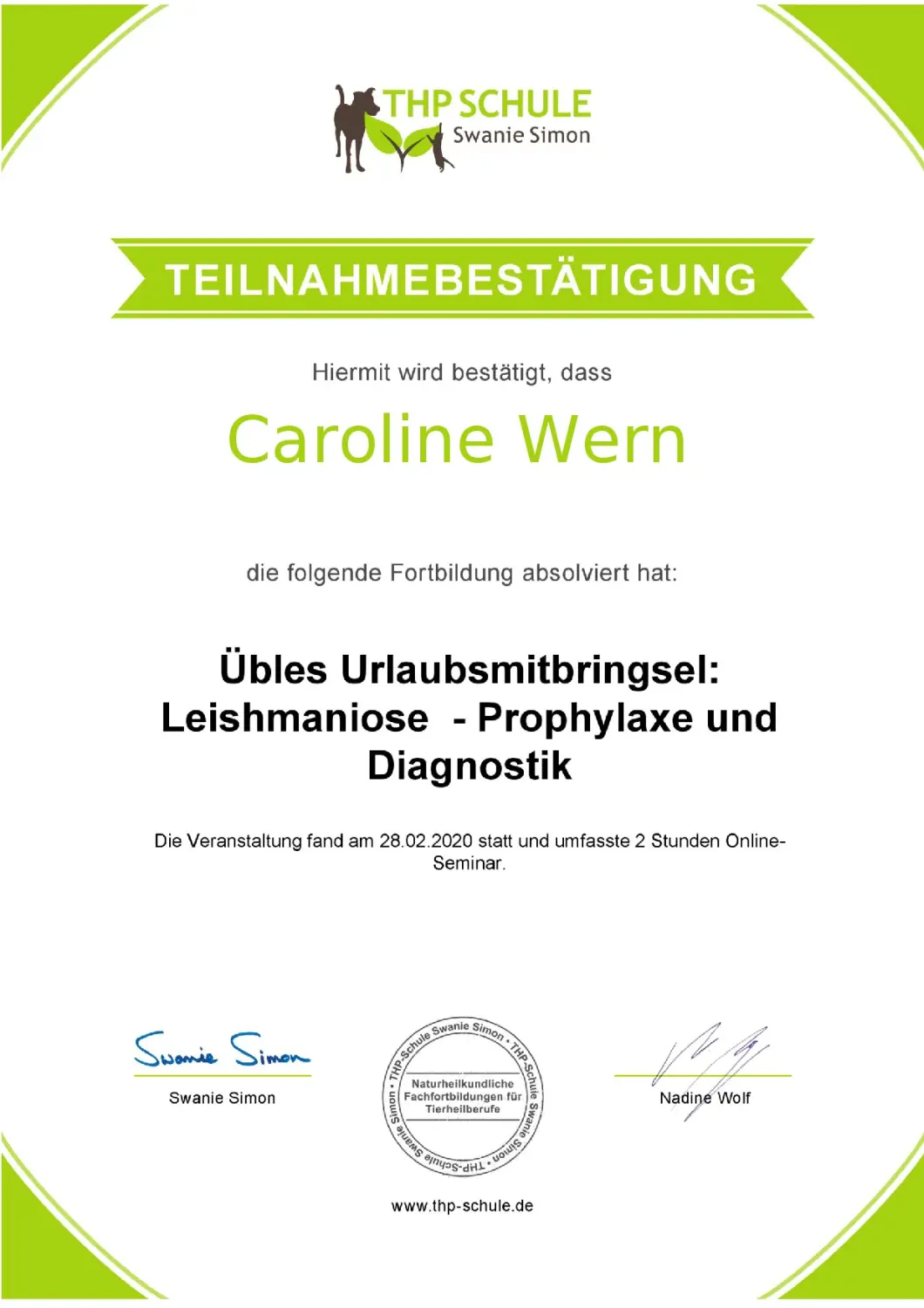 Teilnahmebestätigung von BARF mit Plan