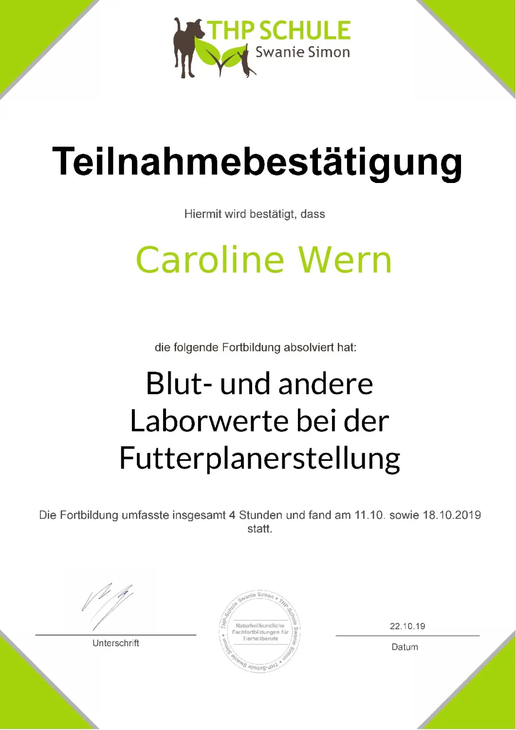 Teilnahmebestätigung von BARF mit Plan