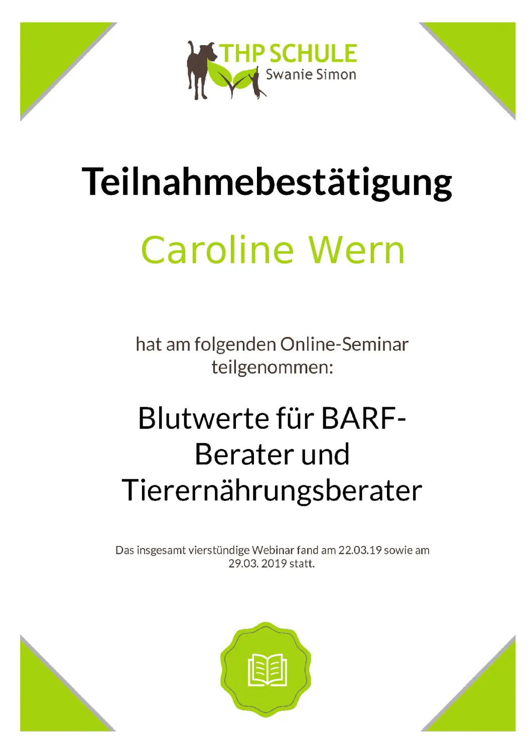 Teilnahmebestätigung von BARF mit Plan