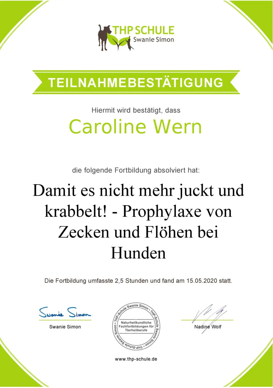 Teilnahmebestätigung von BARF mit Plan