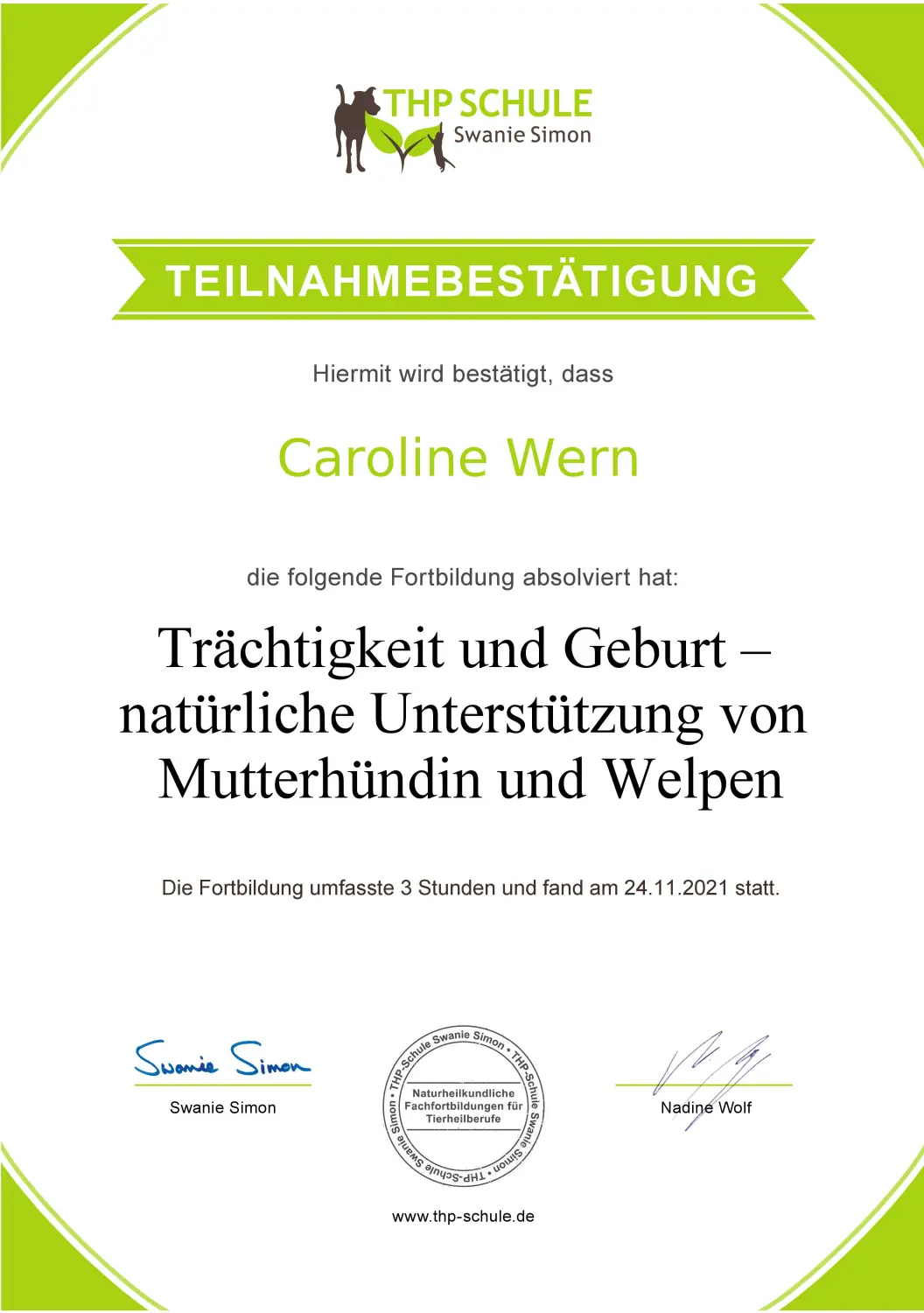 Teilnahmebestätigung von BARF mit Plan