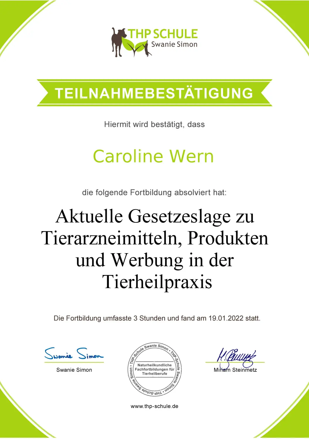 Teilnahmebestätigung von BARF mit Plan
