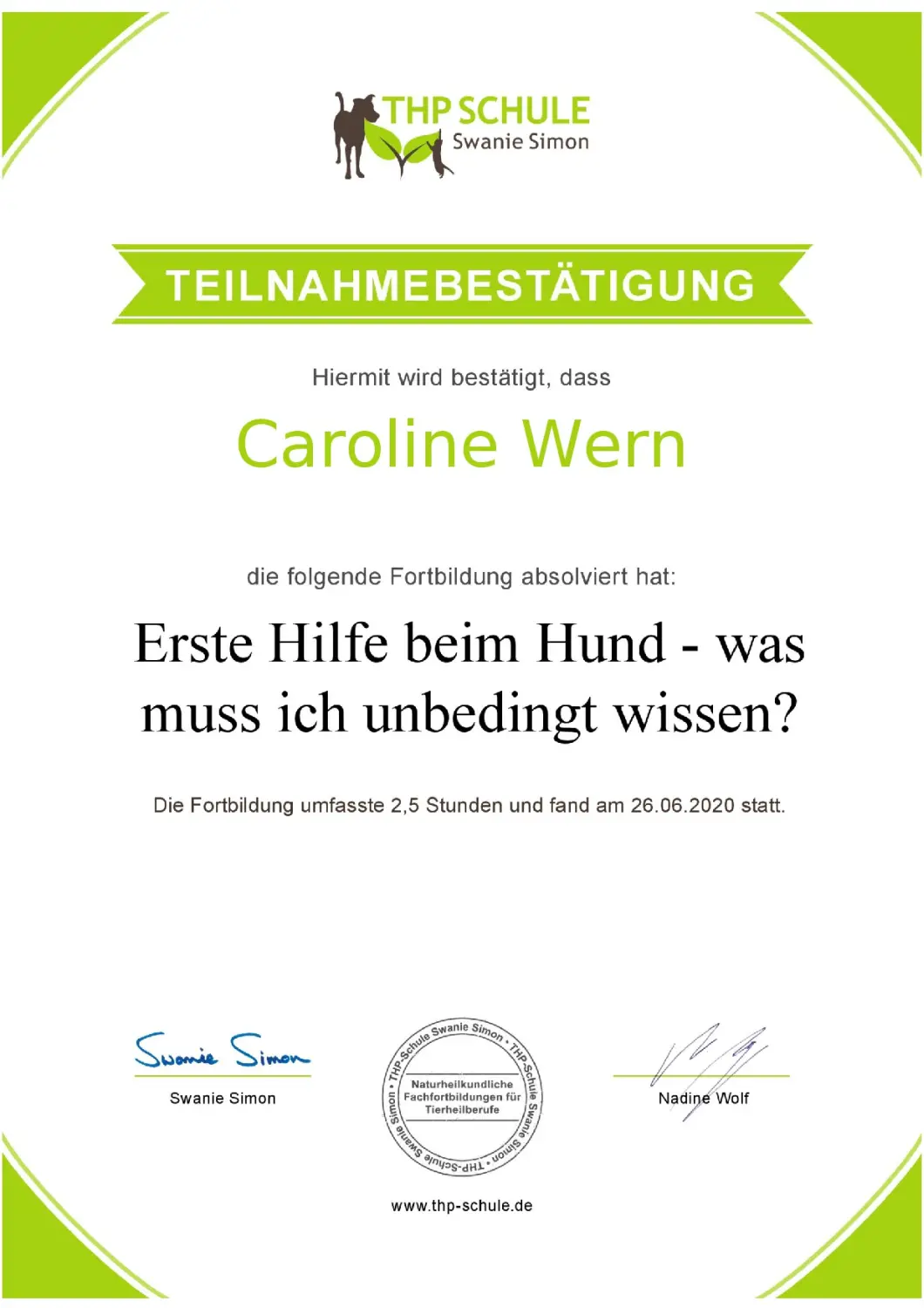 Teilnahmebestätigung von BARF mit Plan