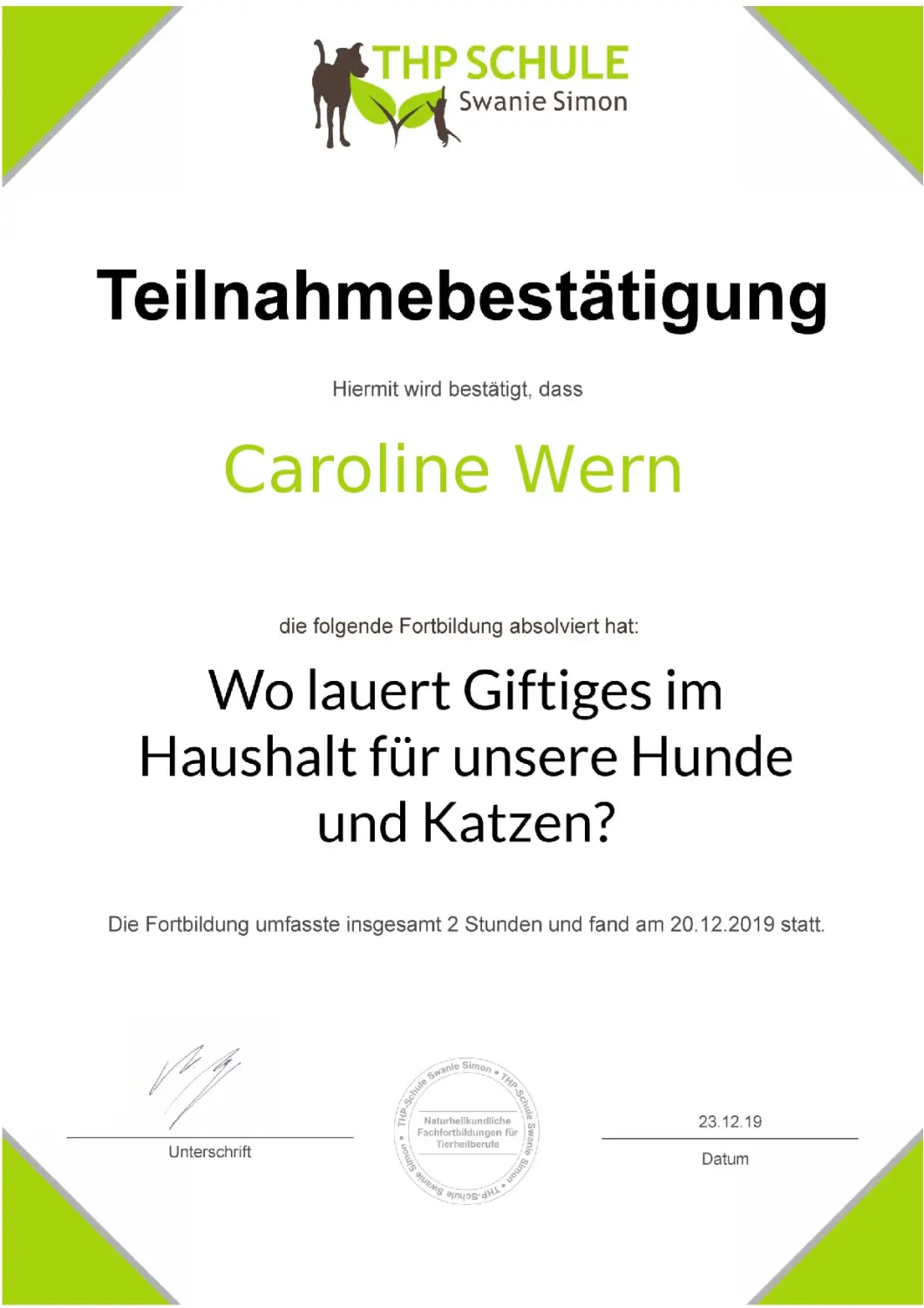 Teilnahmebestätigung von BARF mit Plan