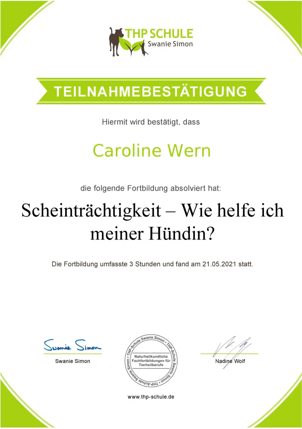 Teilnahmebestätigung von BARF mit Plan