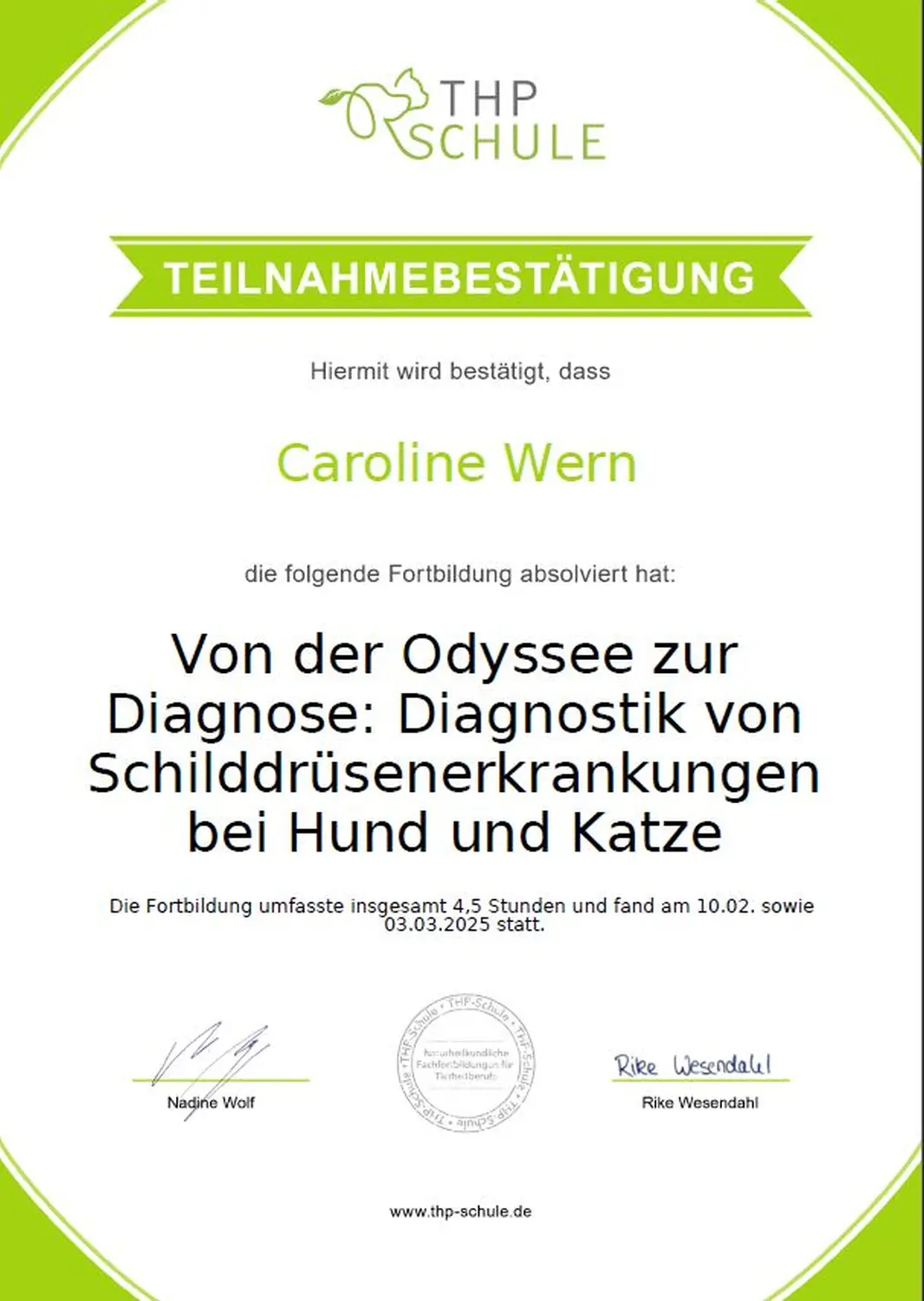 Teilnahmebestätigung von BARF mit Plan